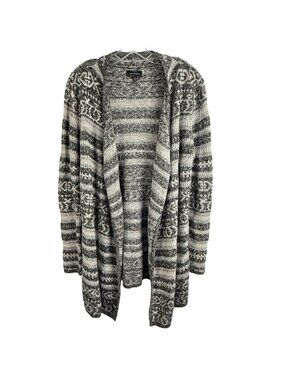 Lucky Brand Womens Gray Open Front Long Cardigan Sweater L/G Cotton Blend
